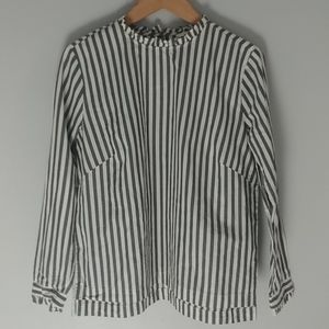 H & M Striped Ruffled Neck And Ruffled Sleeves High Low Top